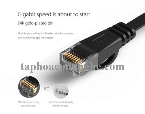 Orico 96301 PUG-C6B-100-BK CAT6 Dây dẹp 10M màu Đen Cáp mạng 30096301